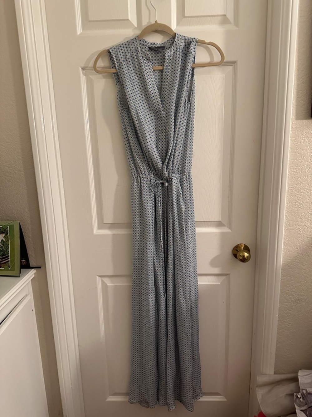 Vince Light Blue Printed Sleeveless Maxi Dress with Tie